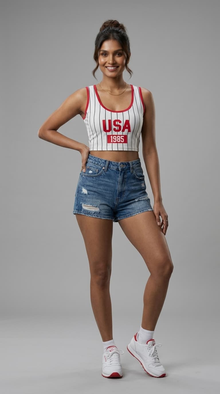 USA 1985 Pinstripe Crop Top view 3