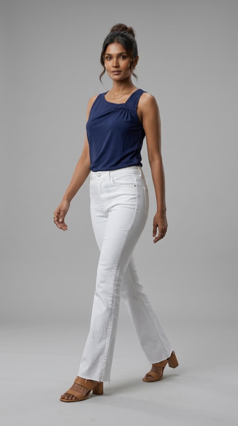 Navy Blue Asymmetrical Twisted-Shoulder Sleeveless Top view 2