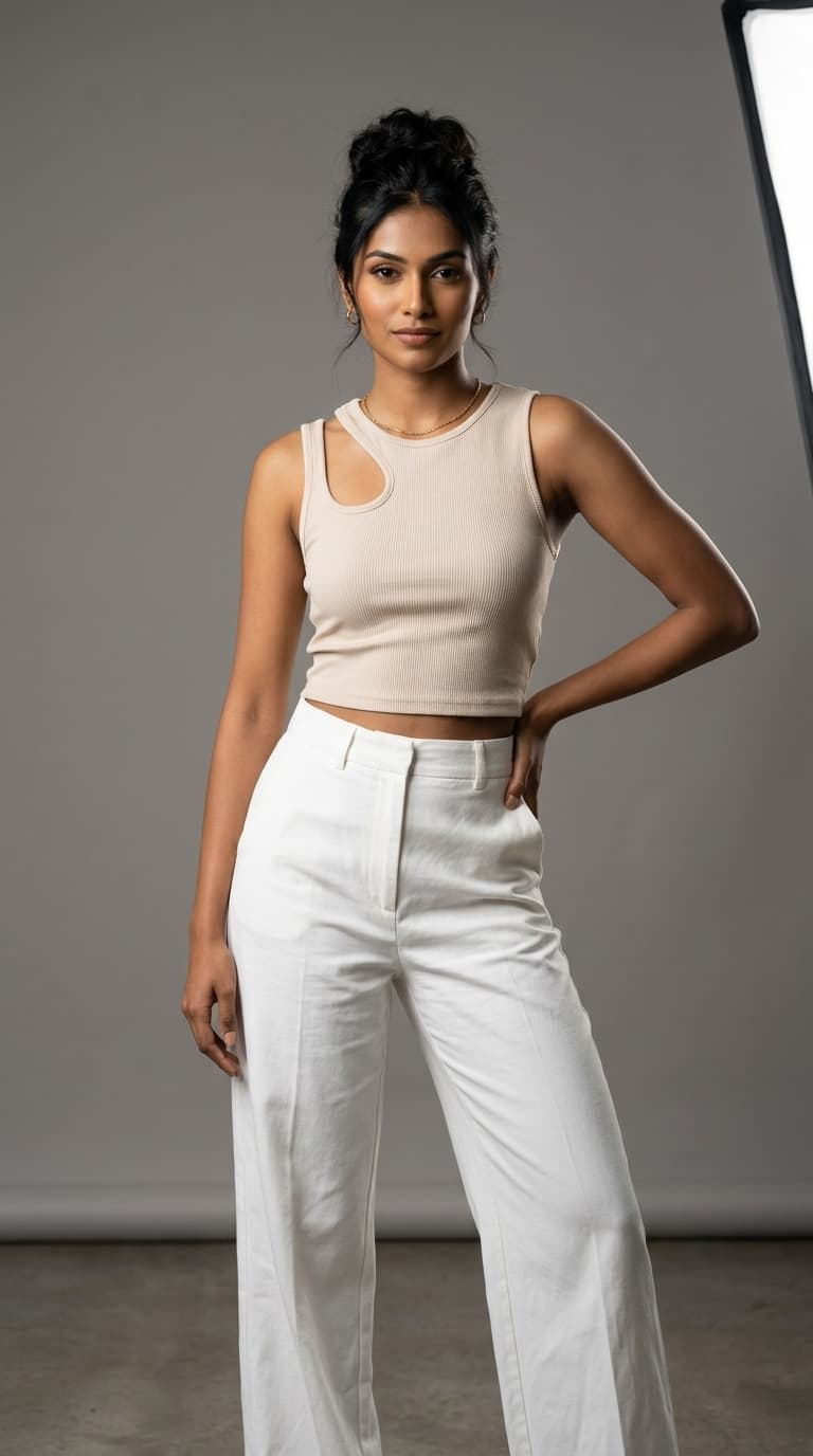 Ribbed Cut-Out Crop Tank Top view 3