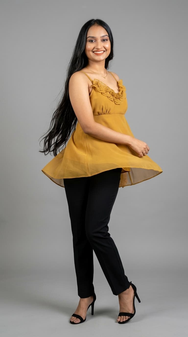 Mustard Yellow Ruffled Cami Blouse view 2