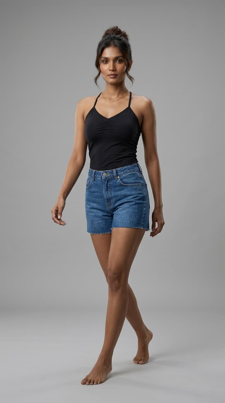 Ruched Black Cami Top view 3