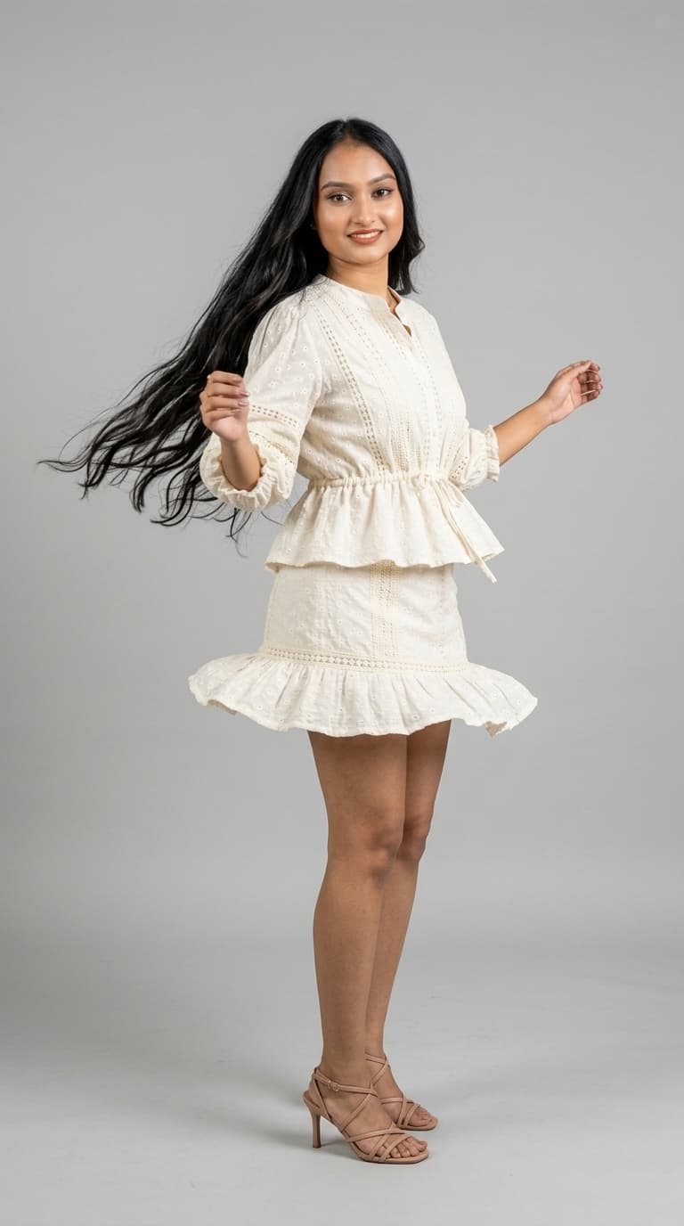Cream Embroidered Lace Peplum Top