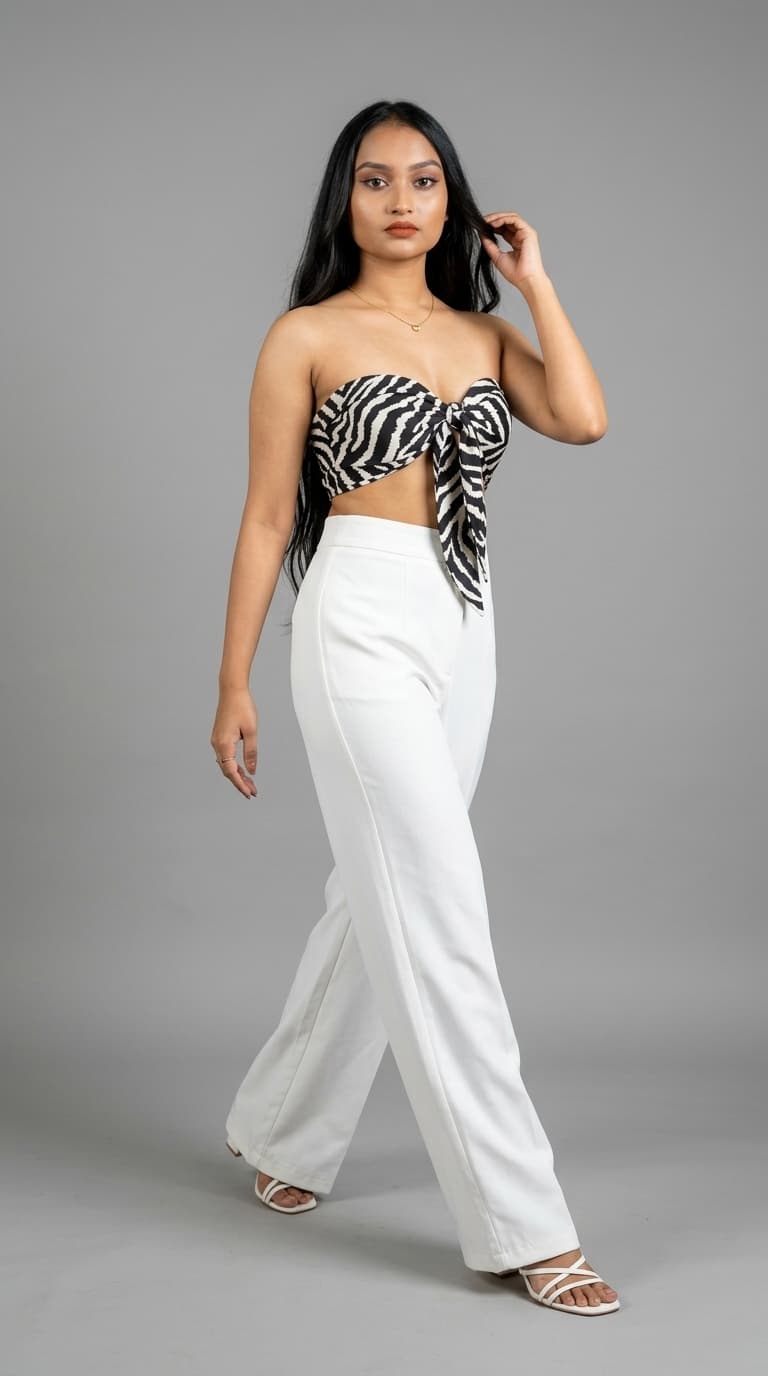 Zebra Print Tie-Front Bandeau Top view 3