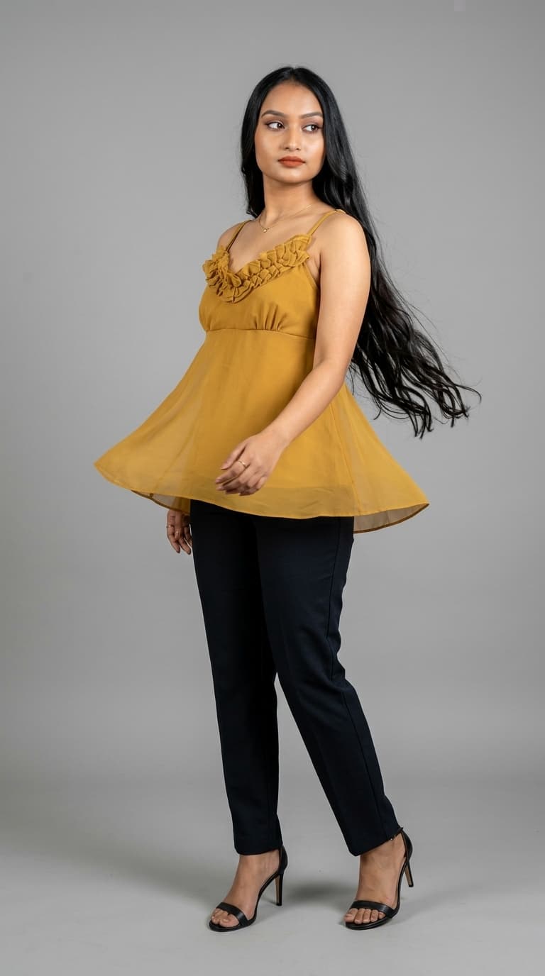 Mustard Yellow Ruffled Cami Blouse view 3