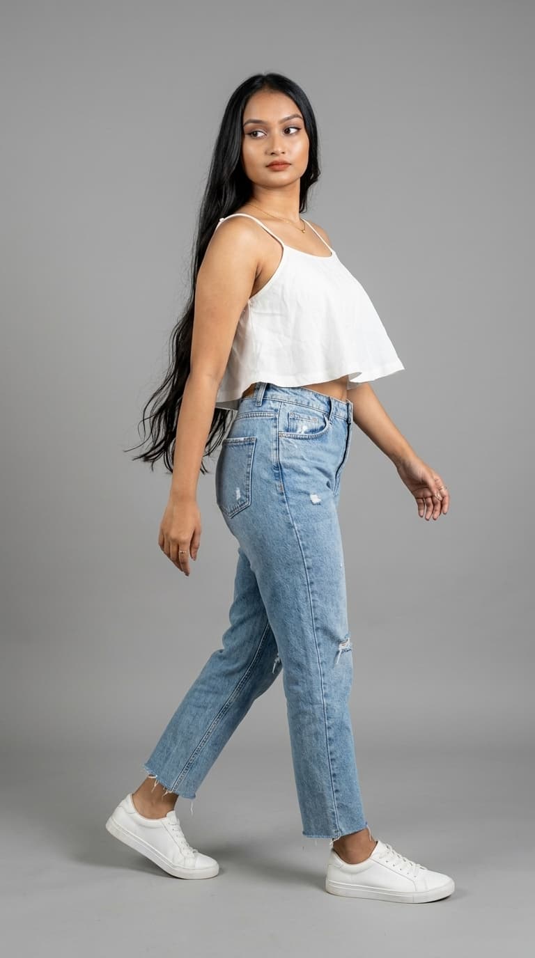 White Flounce Crop Cami Top view 3