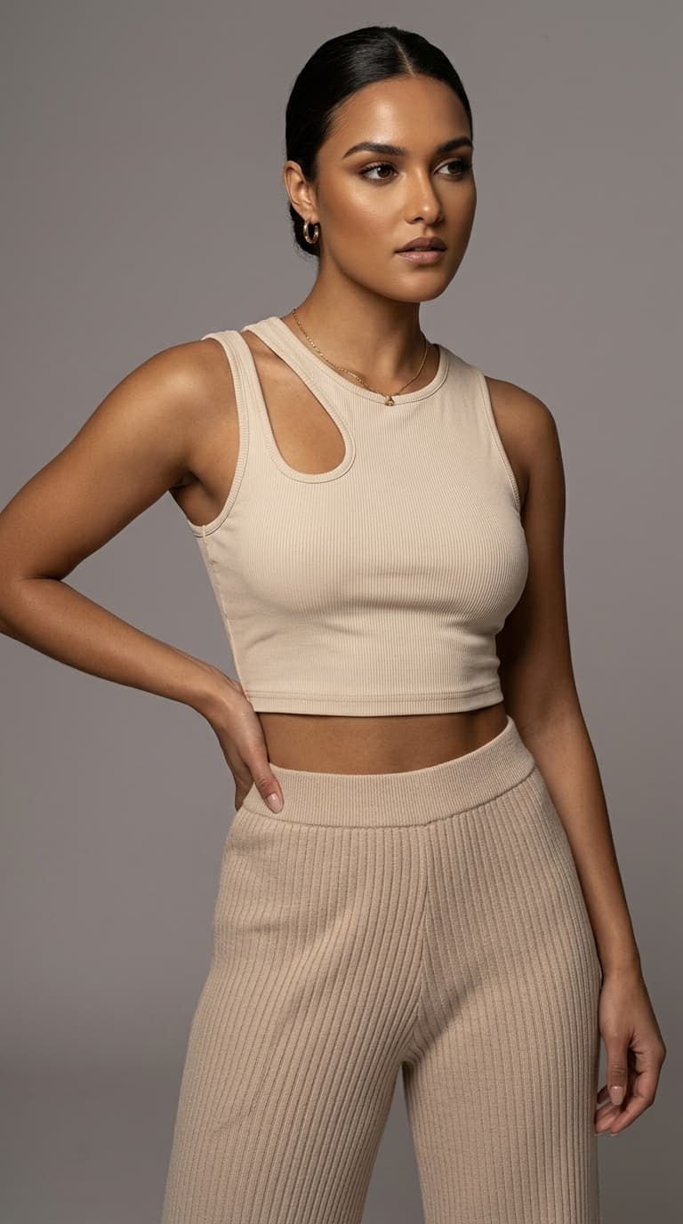 Ribbed Cut-Out Crop Tank Top