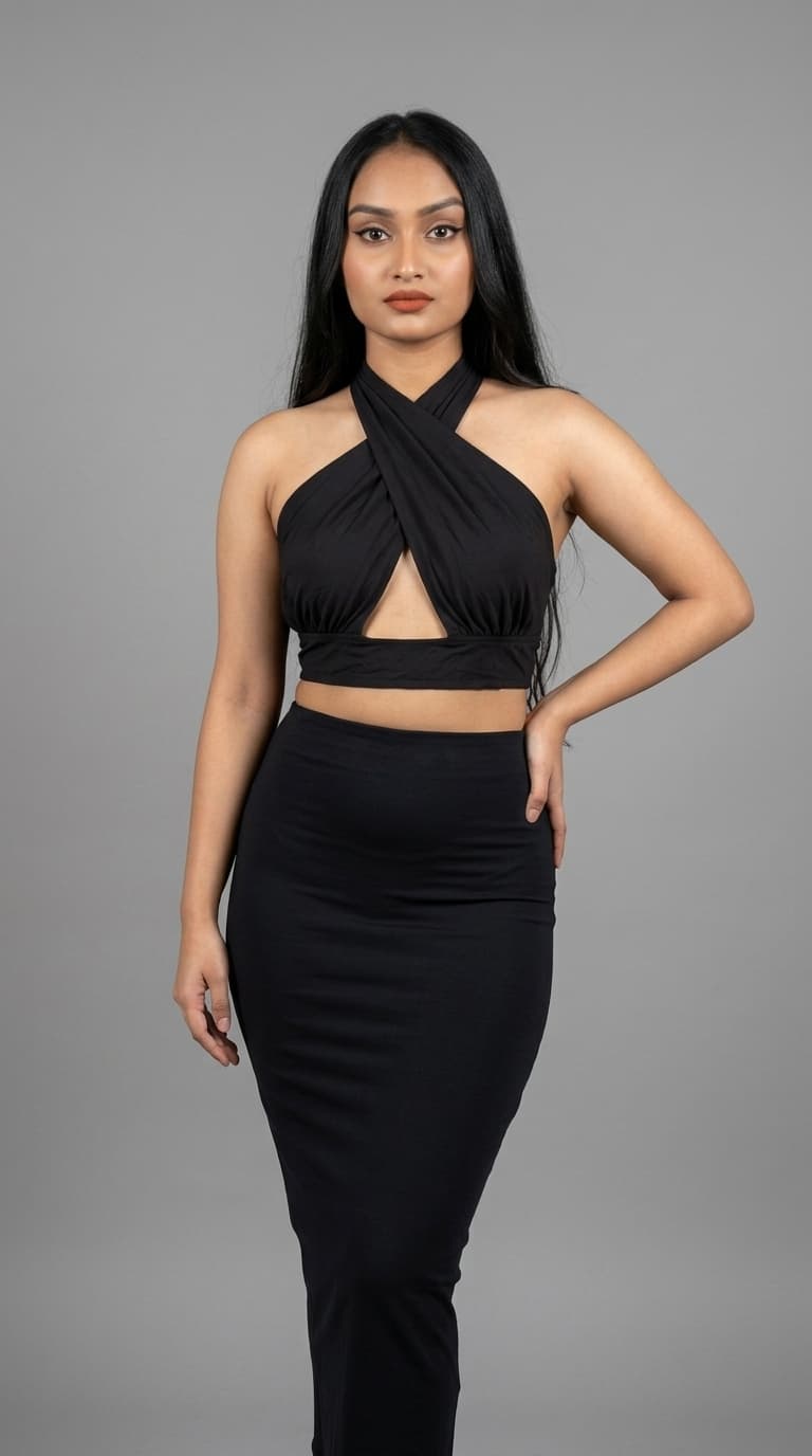 Black Criss-Cross Halter Crop Top view 2
