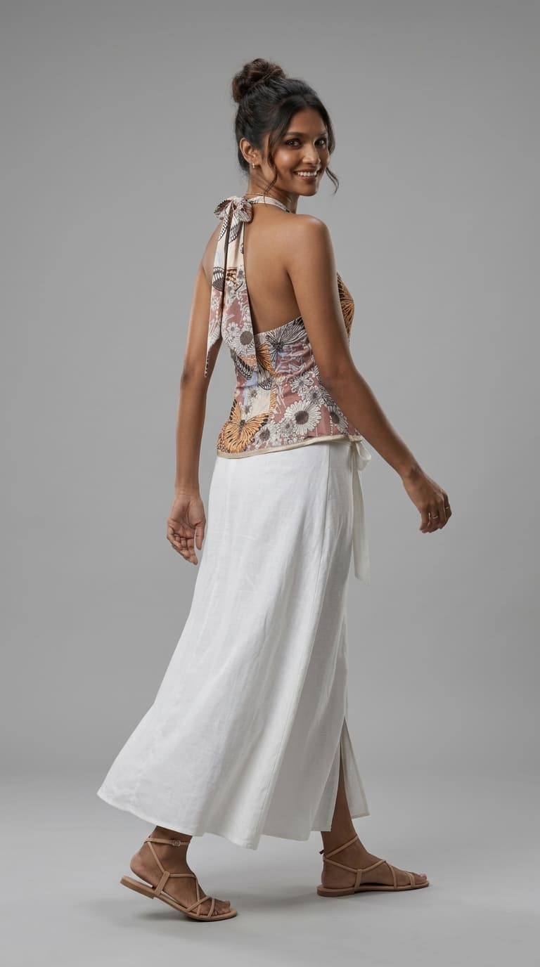 Printed Bow-Tie Halter Top view 3