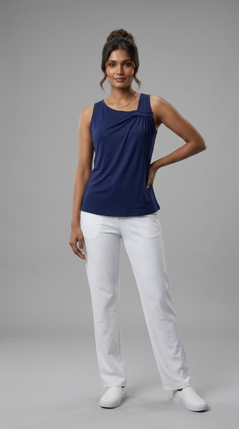Navy Blue Asymmetrical Twisted-Shoulder Sleeveless Top view 3