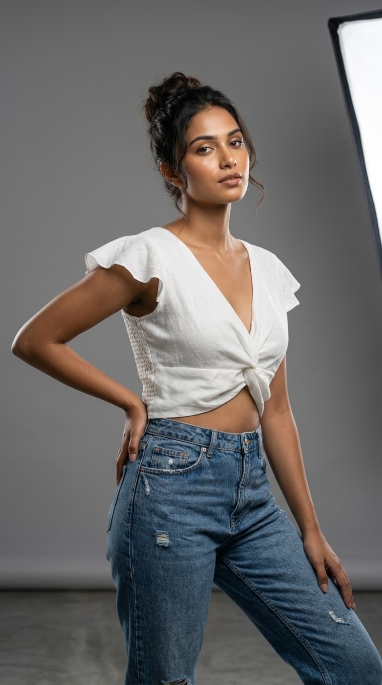 Twist-Front Ruffle Sleeve Crop Top view 3