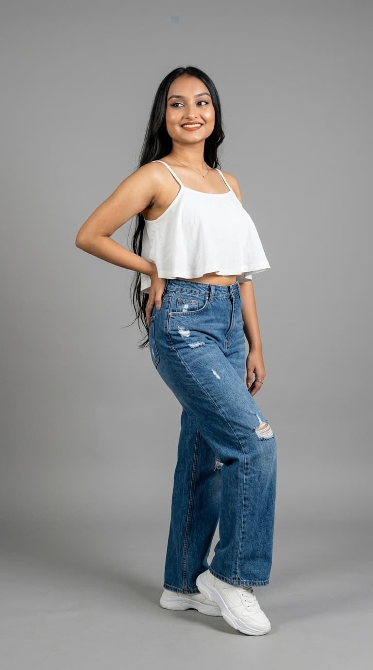White Flounce Crop Cami Top view 2