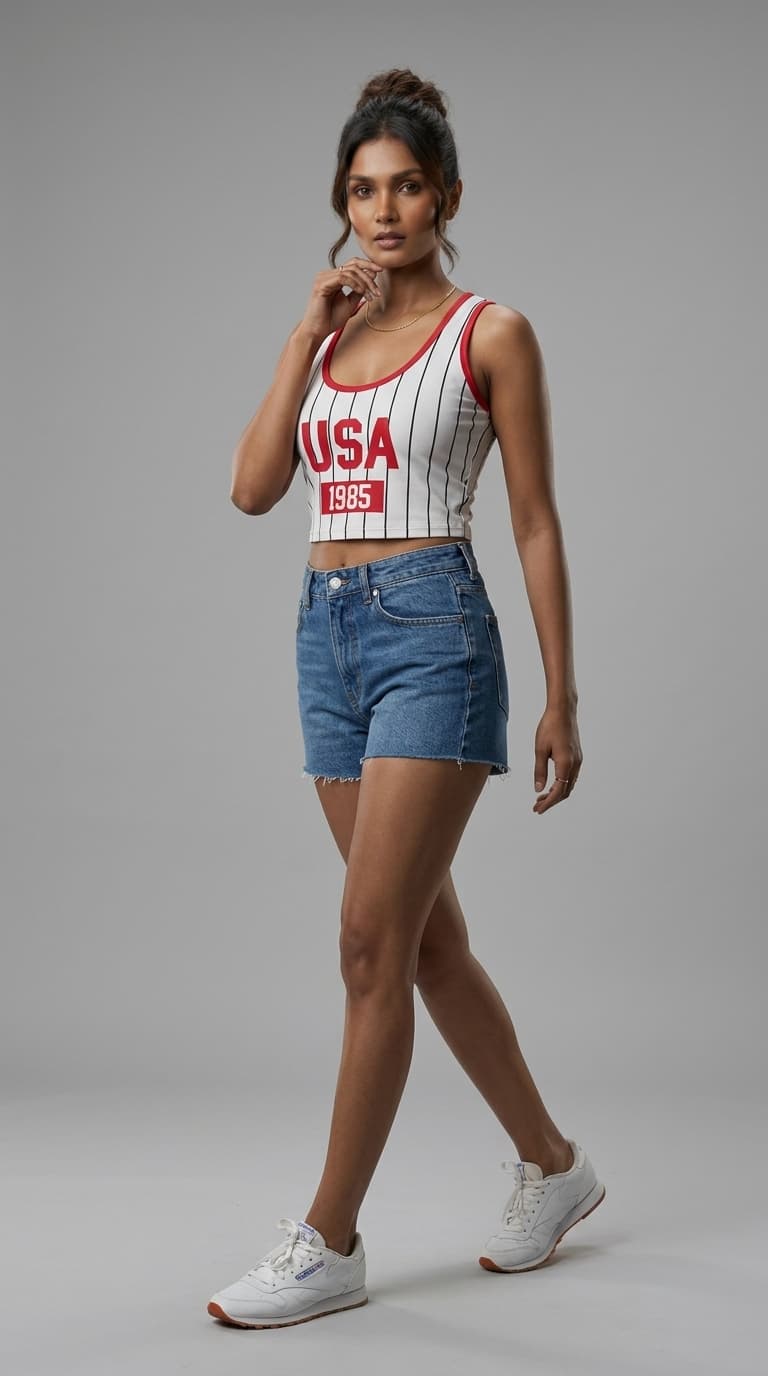 USA 1985 Pinstripe Crop Top view 2