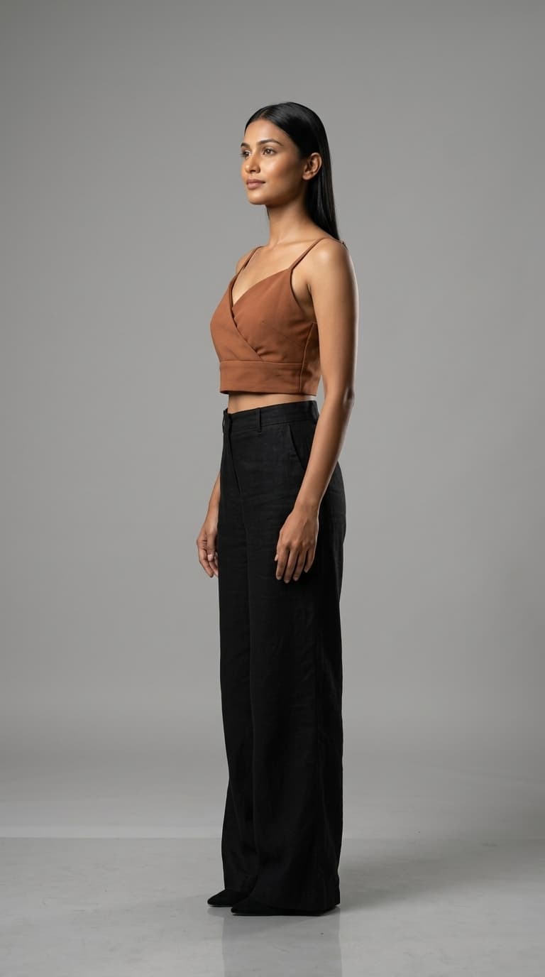 Brown Wrap-Front Crop Top view 3