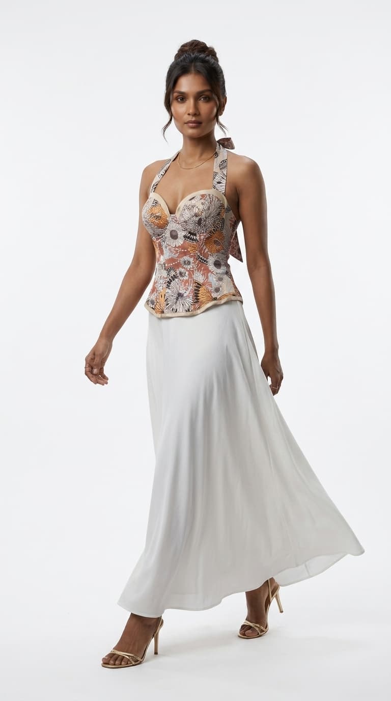 Printed Bow-Tie Halter Top view 2