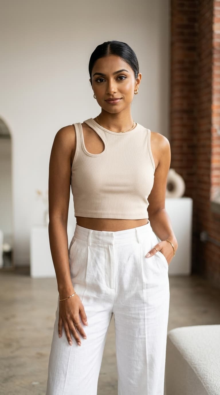 Ribbed Cut-Out Crop Tank Top view 2