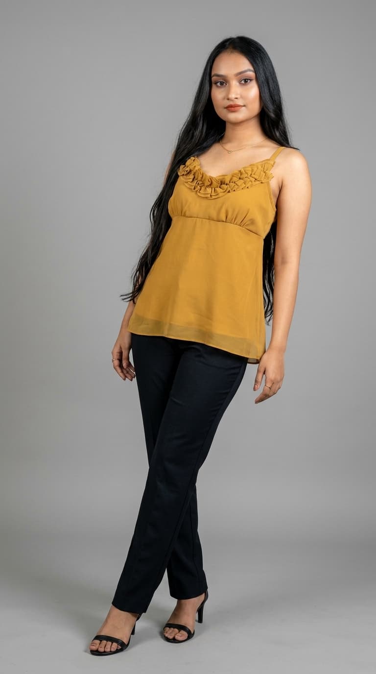 Mustard Yellow Ruffled Cami Blouse – view 1