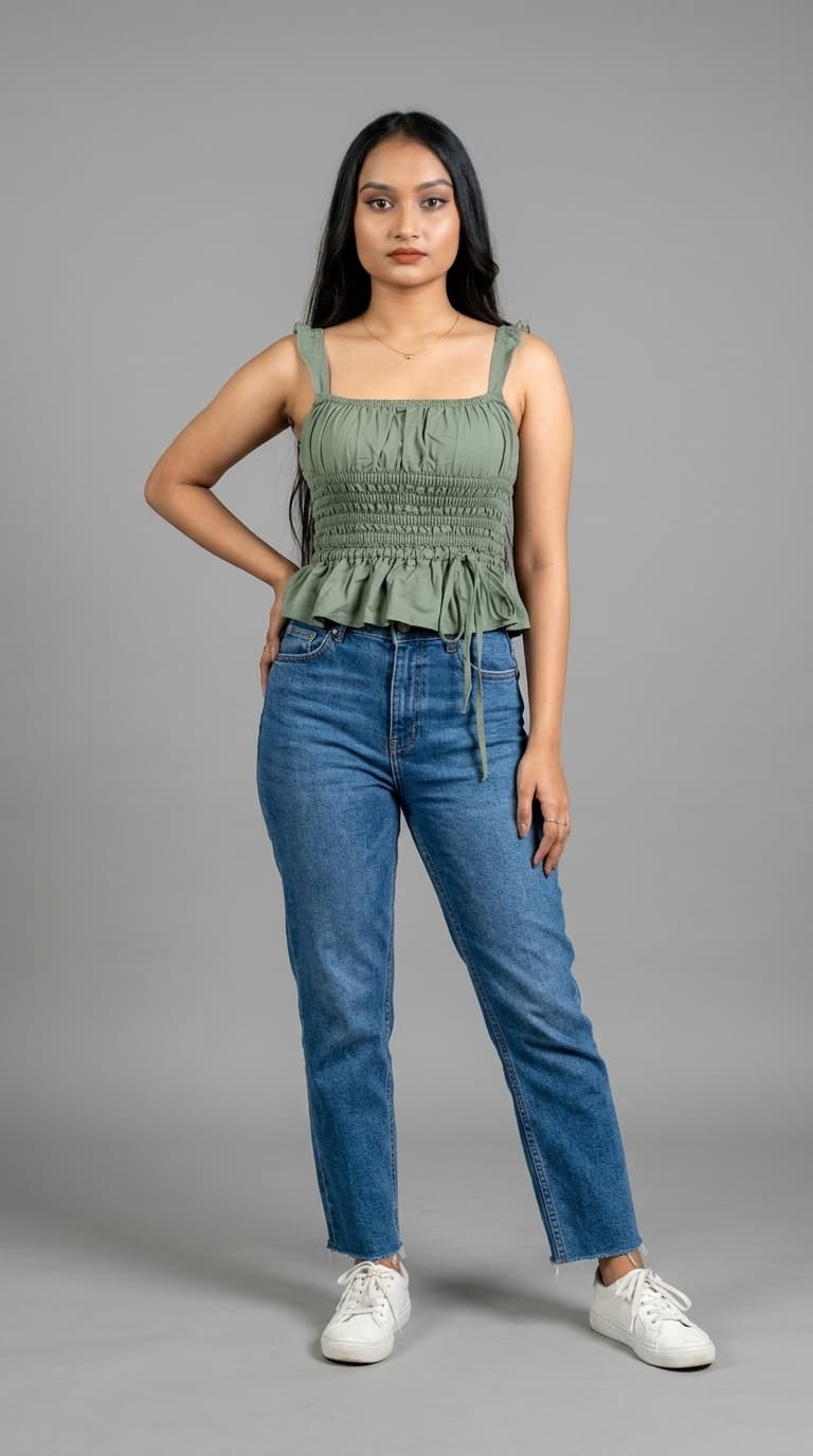 Sage Green Smocked Peplum Top – view 1
