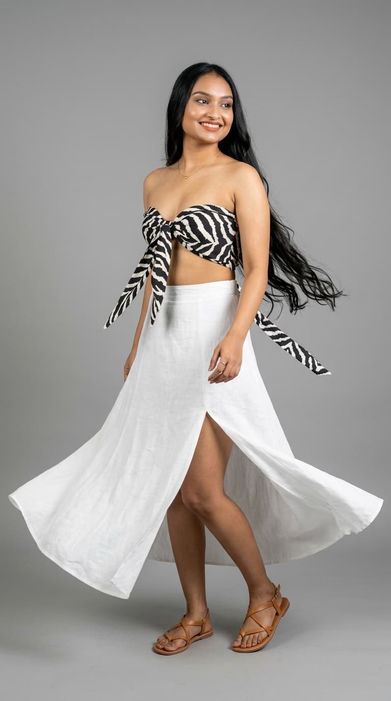 Zebra Print Tie-Front Bandeau Top – view 1