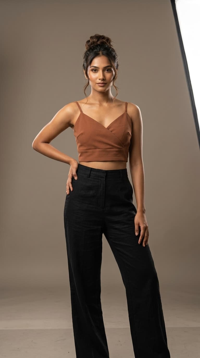 Brown Wrap-Front Crop Top – view 1
