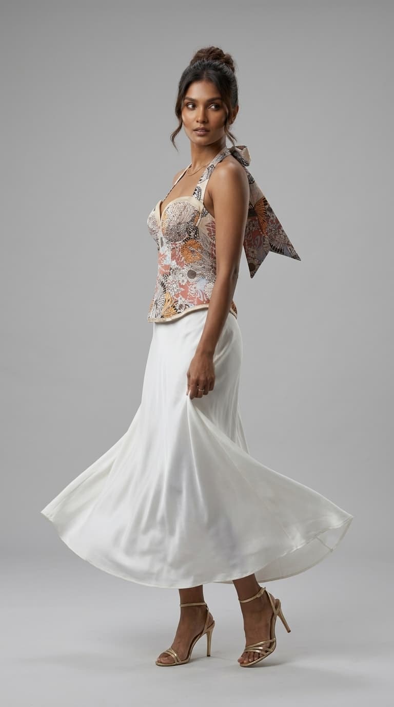 Printed Bow-Tie Halter Top – view 1